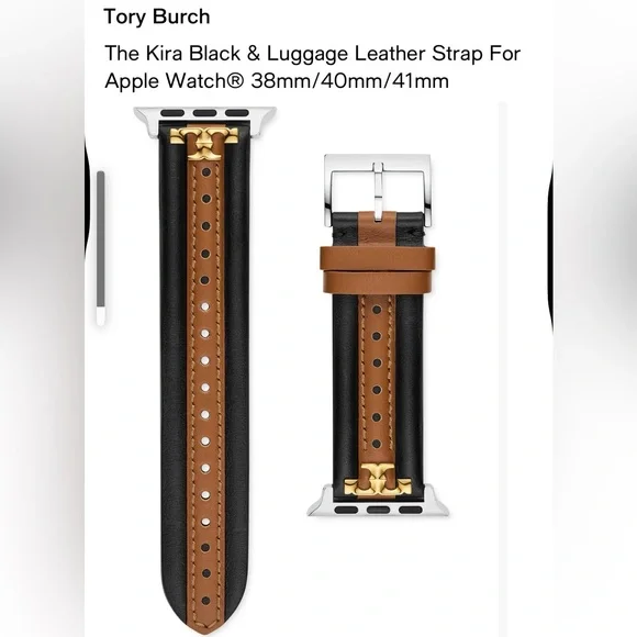 Tory Burch Kira Luggage and Black Leather Apple Watch Band 38mm/40mm - Picture 3 of 3